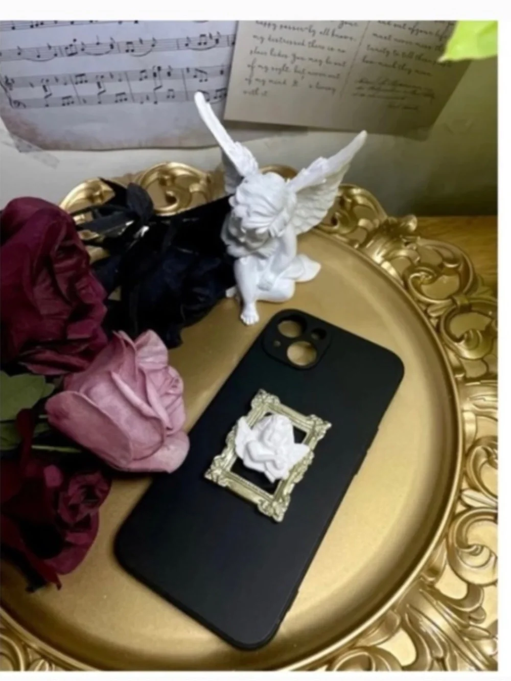 3 items.iPhone 13 Baroque butterfly and angel iPhone Case, Handmade case